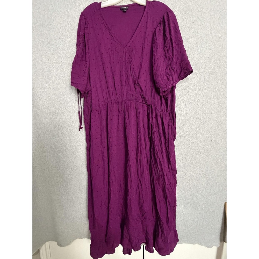 Torrid Dress Womens 3 Purple Swiss Dot Wrap V Neck Midi Rayon Plus Boho